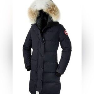 Canada Goose Navy Puffer Coat with Fur Trim